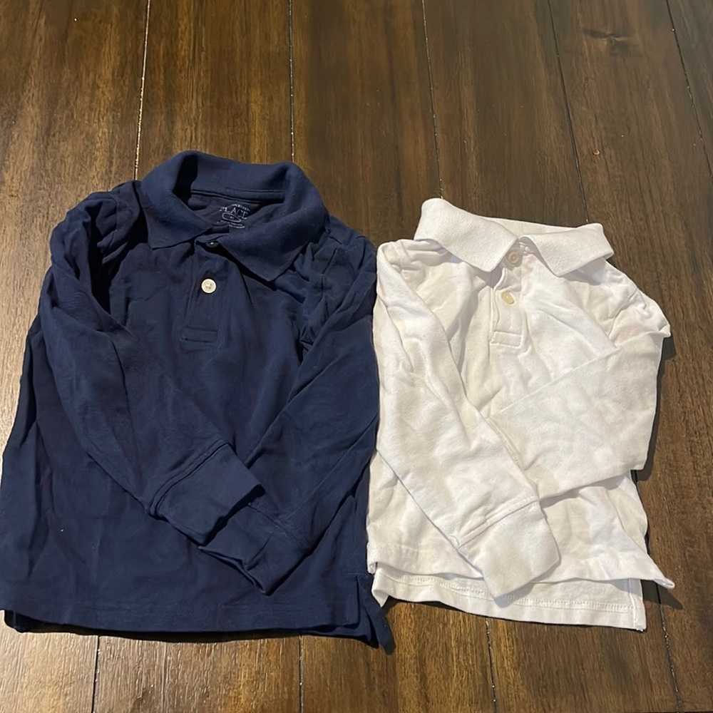 4T Children’s Place Long Sleeve Polo shirts White and Navy Blue Bundle of 2